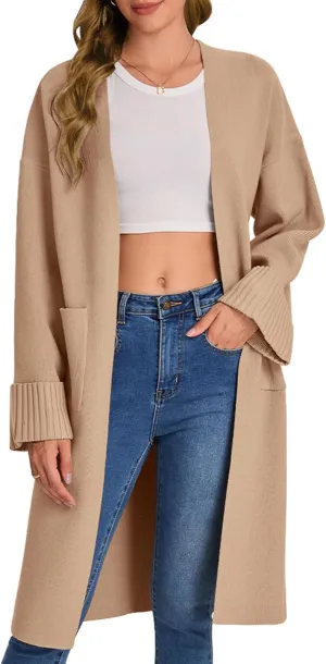 Bloggerlove Cardigan Sweaters for Women 2024 Fall Knit Sweater Coat Long Sleeve Oversized Open Front Coatigan Jacket