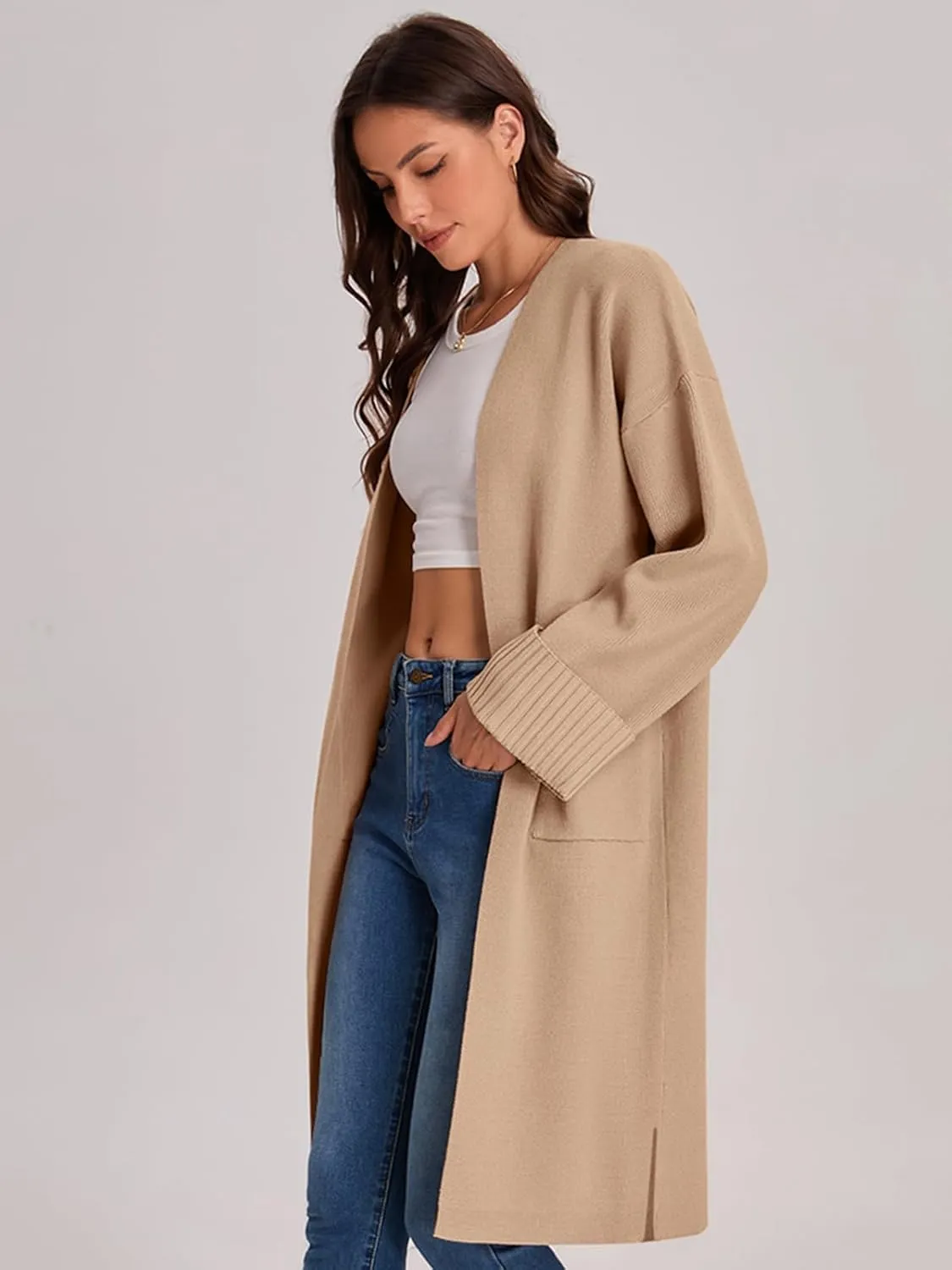 Bloggerlove Cardigan Sweaters for Women 2024 Fall Knit Sweater Coat Long Sleeve Oversized Open Front Coatigan Jacket