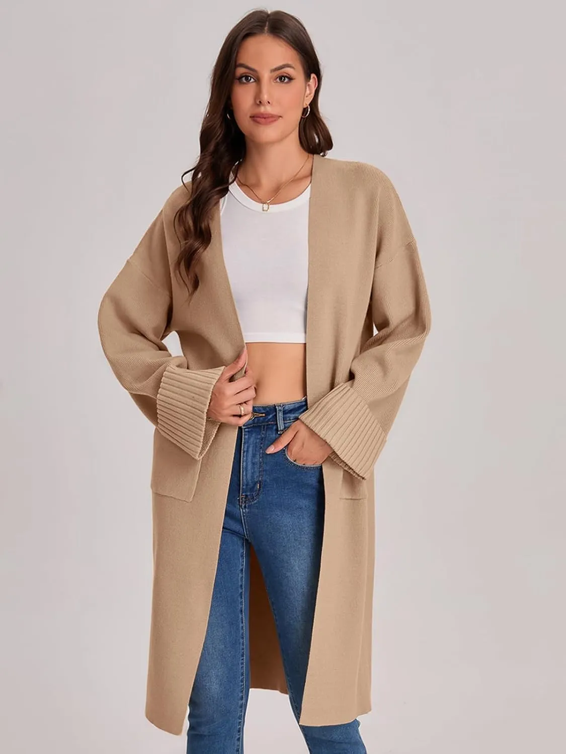 Bloggerlove Cardigan Sweaters for Women 2024 Fall Knit Sweater Coat Long Sleeve Oversized Open Front Coatigan Jacket