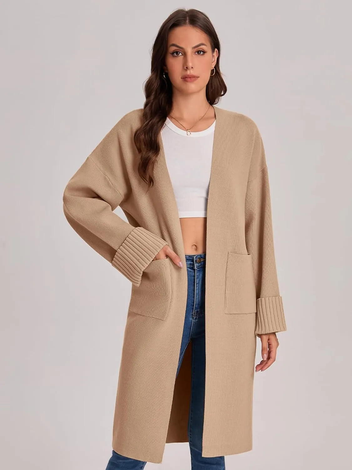 Bloggerlove Cardigan Sweaters for Women 2024 Fall Knit Sweater Coat Long Sleeve Oversized Open Front Coatigan Jacket