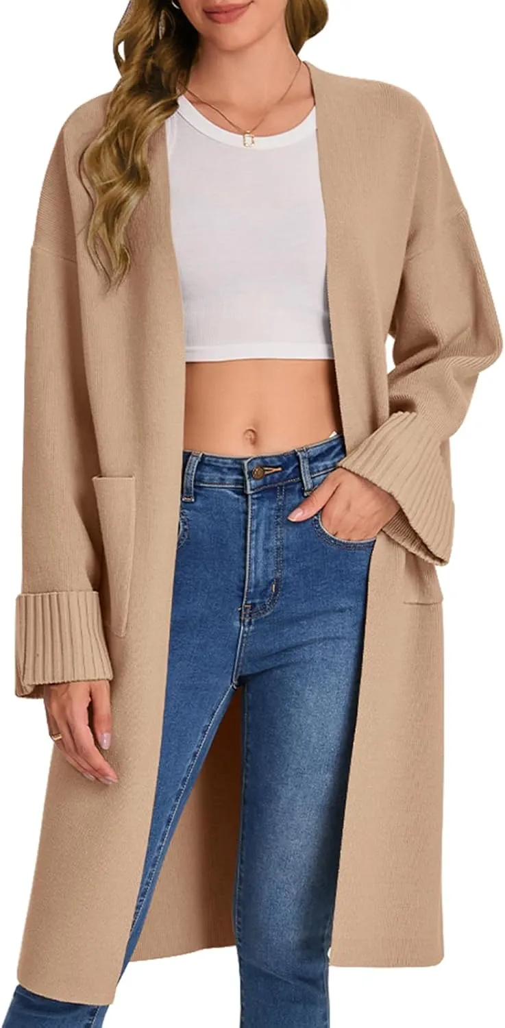 Bloggerlove Cardigan Sweaters for Women 2024 Fall Knit Sweater Coat Long Sleeve Oversized Open Front Coatigan Jacket