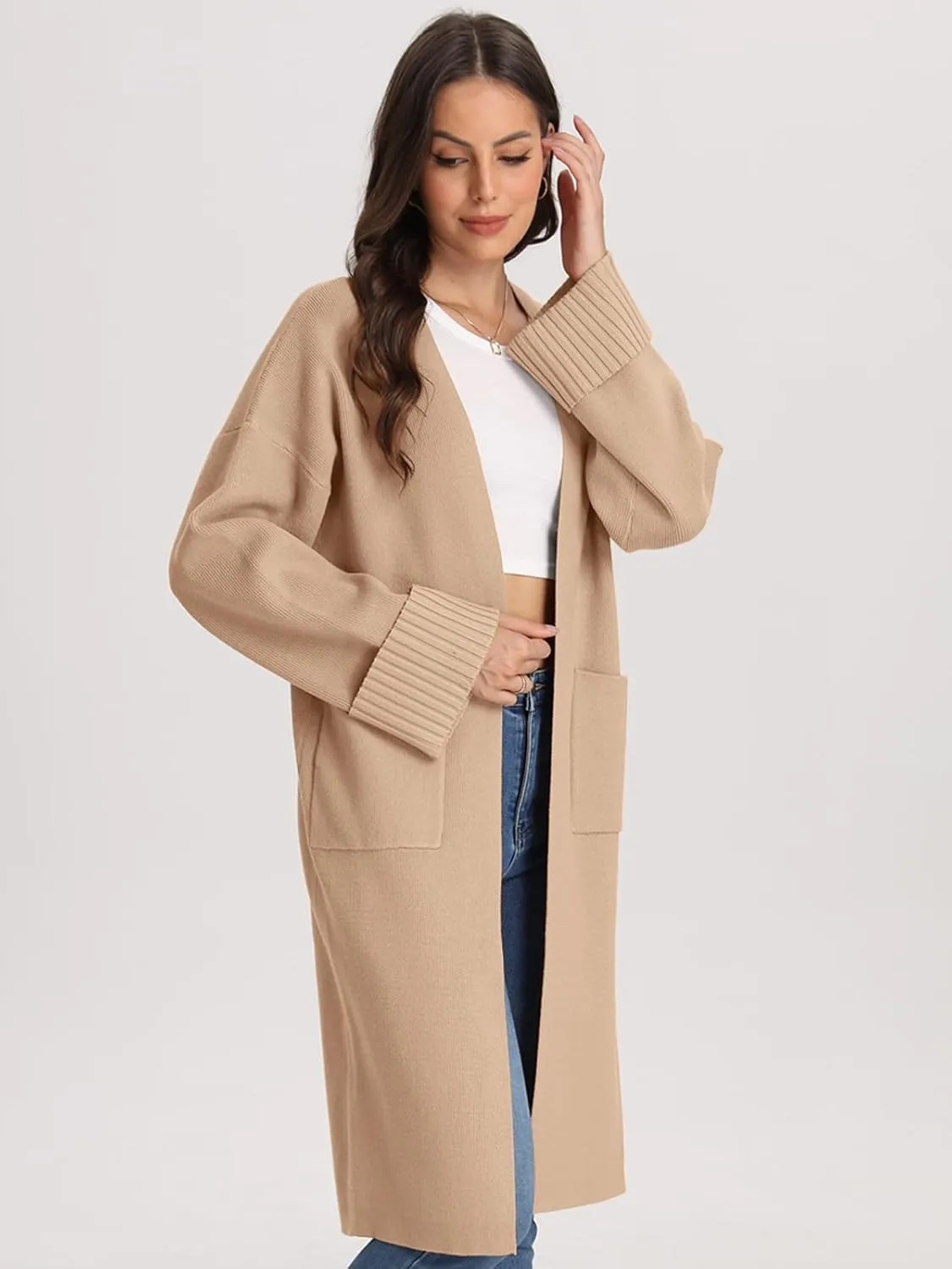 Bloggerlove Cardigan Sweaters for Women 2024 Fall Knit Sweater Coat Long Sleeve Oversized Open Front Coatigan Jacket