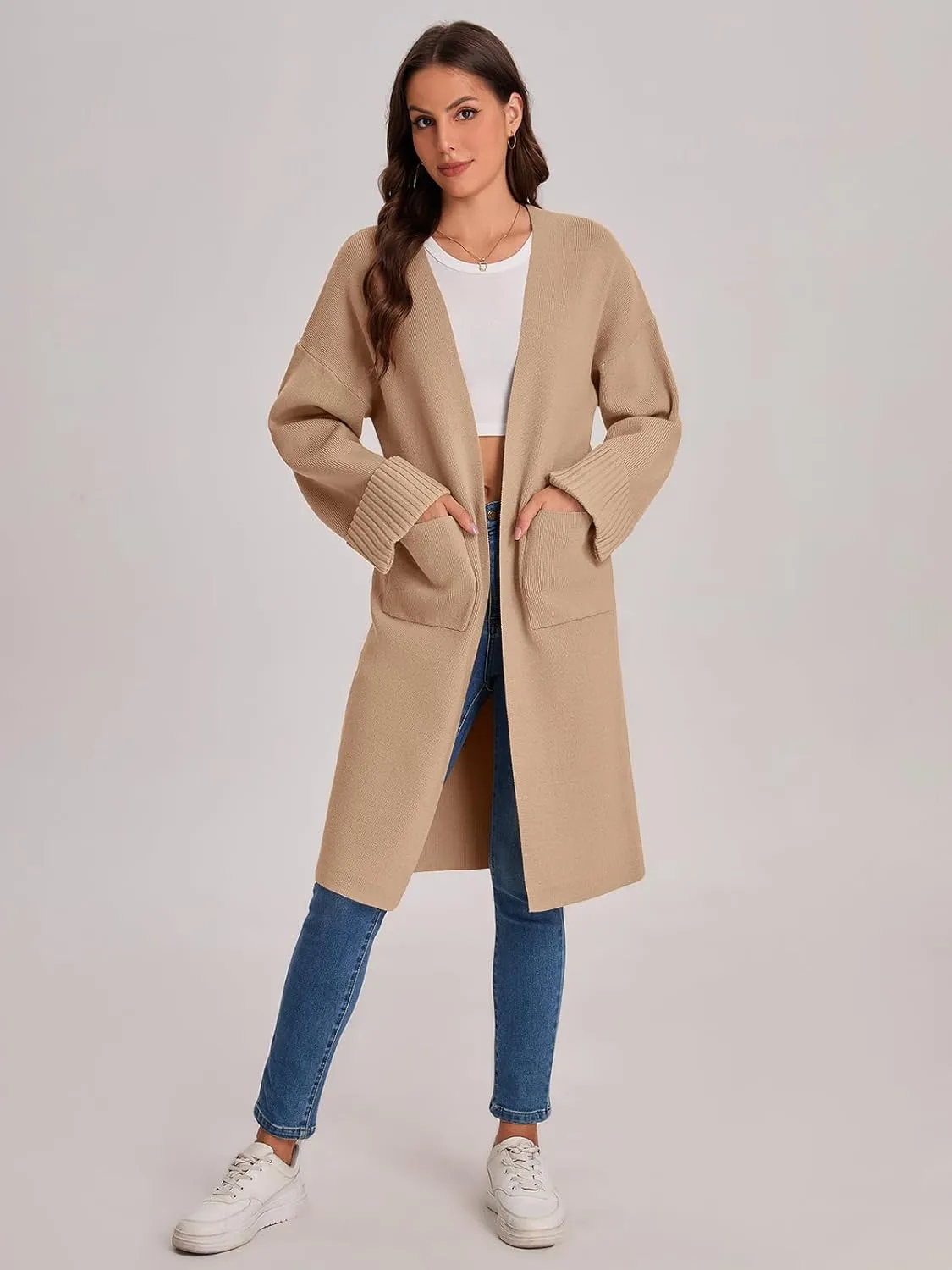 Bloggerlove Cardigan Sweaters for Women 2024 Fall Knit Sweater Coat Long Sleeve Oversized Open Front Coatigan Jacket