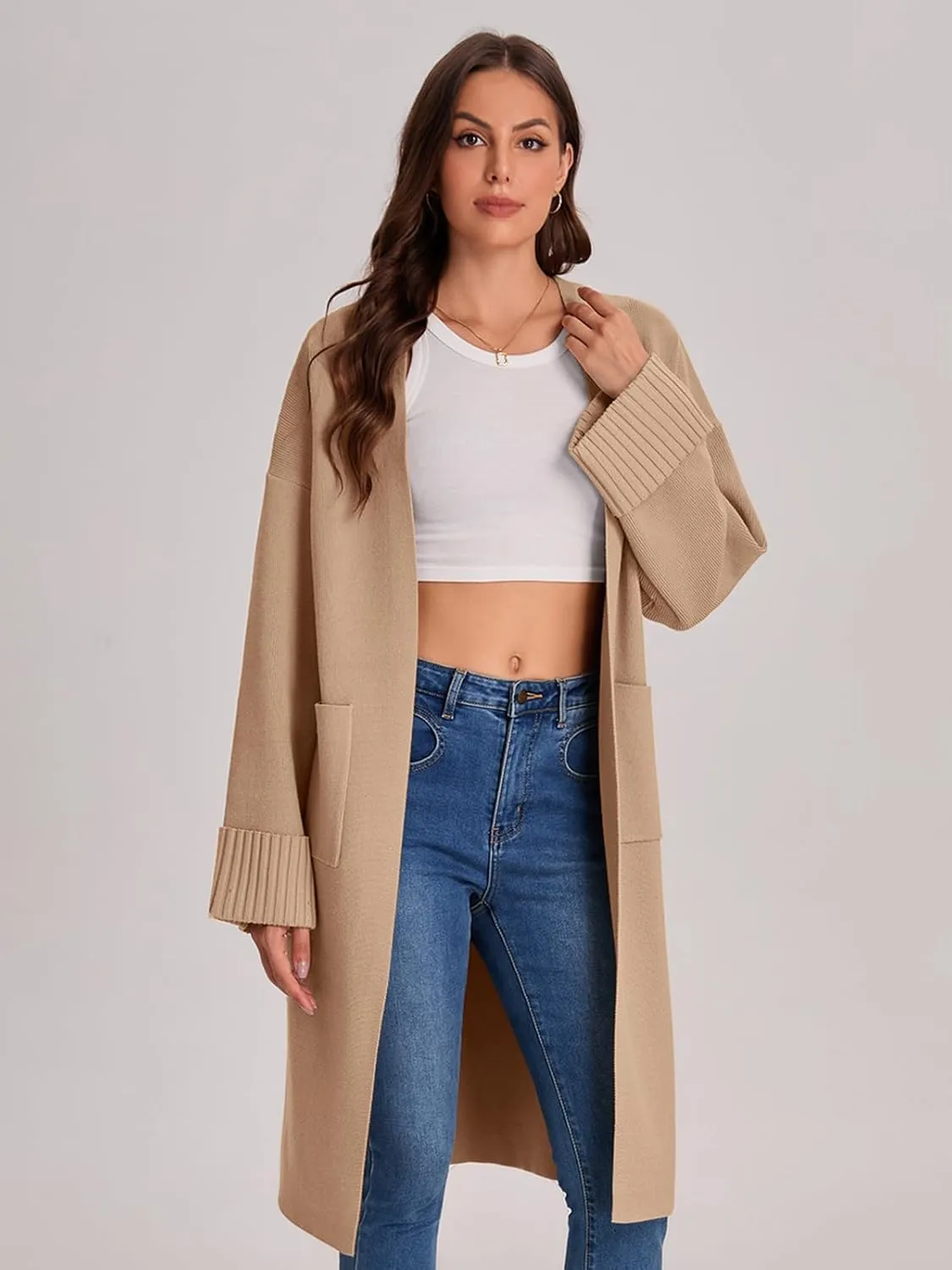 Bloggerlove Cardigan Sweaters for Women 2024 Fall Knit Sweater Coat Long Sleeve Oversized Open Front Coatigan Jacket