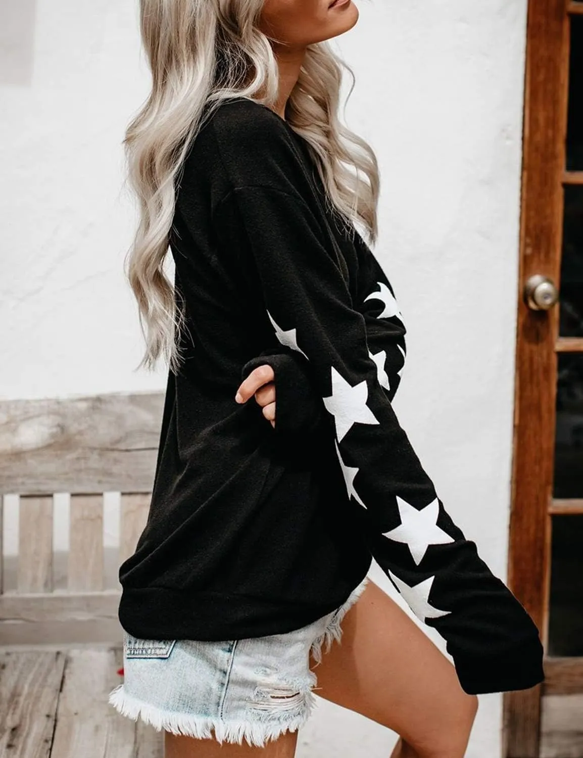 Blooming Jelly Womens Knit Pullover Sweaters Crewneck Long Sleeve Star Print Lightweight Cute Top