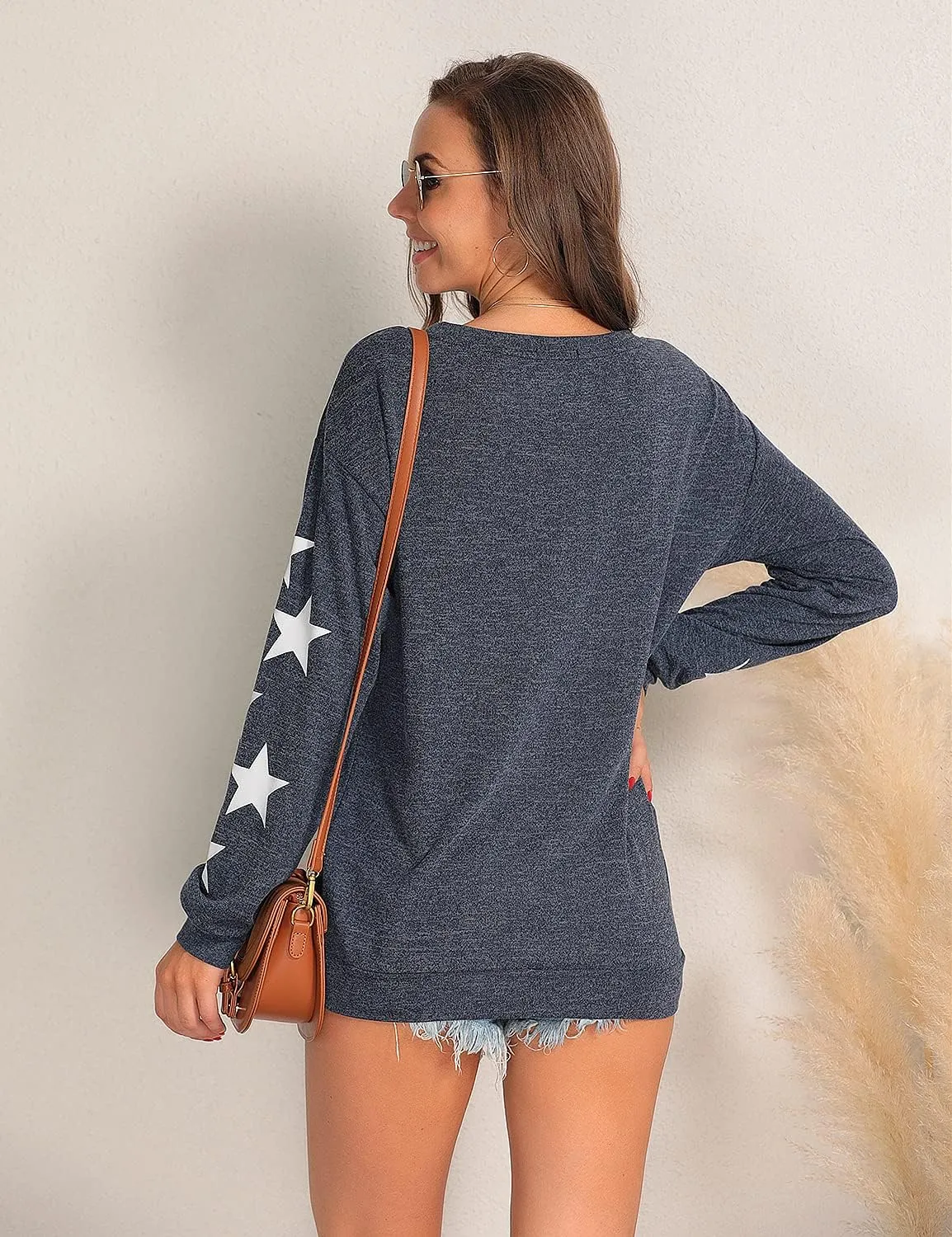 Blooming Jelly Womens Knit Pullover Sweaters Crewneck Long Sleeve Star Print Lightweight Cute Top