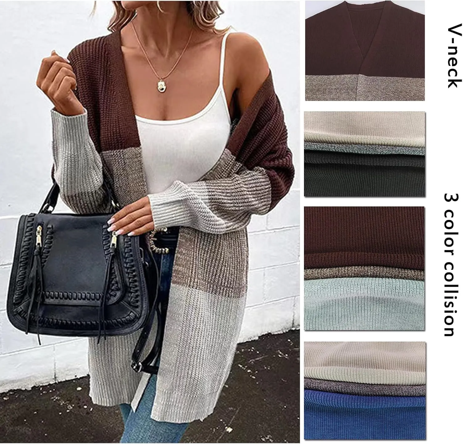 Blostirno Womens Striped Long Open Cardigan Sweaters Long Sleeve Contrast Color Knitted Coat Outerwear