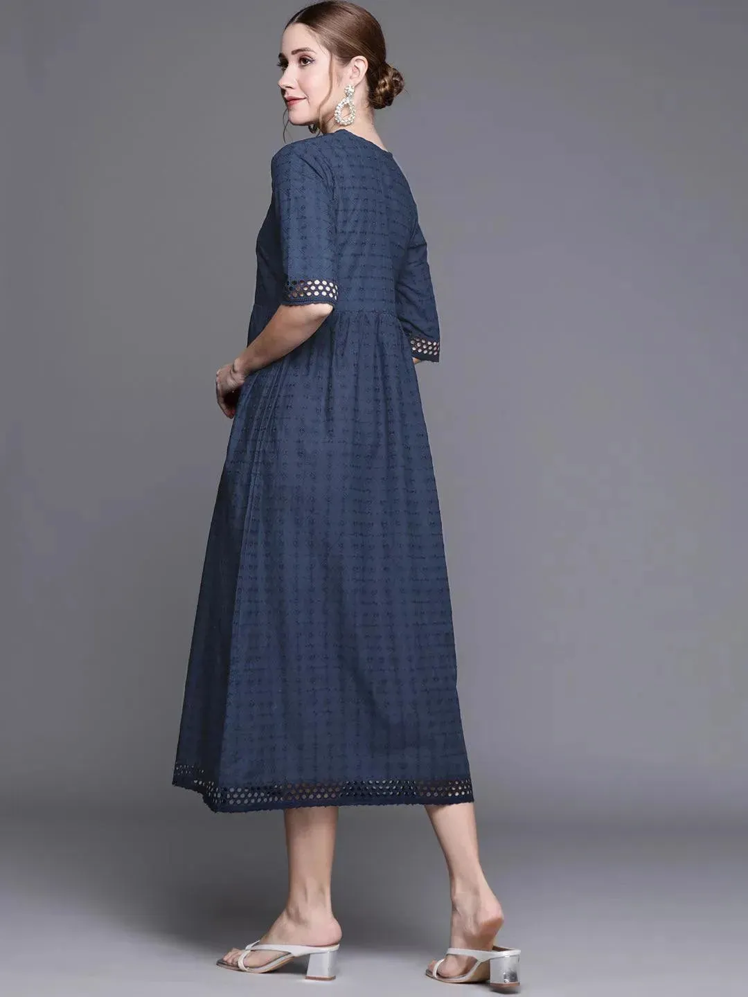 Blue Embroidered Cotton Dress
