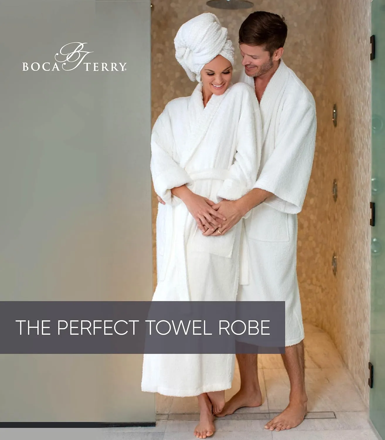 Boca Terry Men's Robe. 100% Cotton Terry Cloth, Shawl Collar, Men's Bathrobe. White