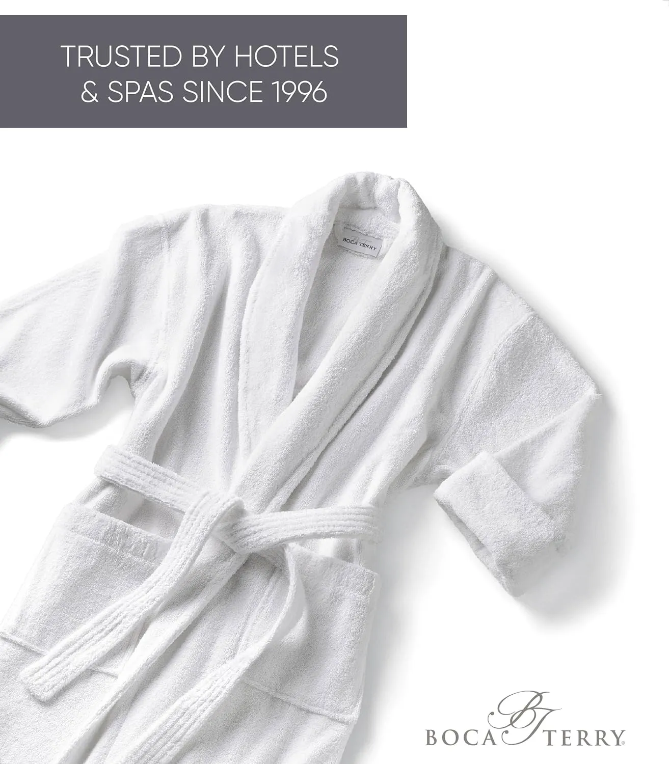 Boca Terry Men's Robe. 100% Cotton Terry Cloth, Shawl Collar, Men's Bathrobe. White