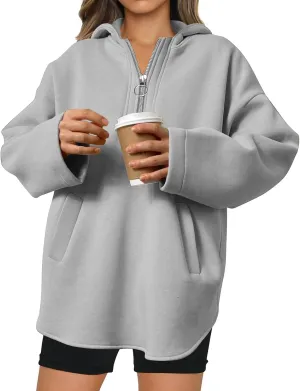 Borniu Women's Half Zip Oversized Sweatshirt Long Sleeve Crewneck Hoodies Fall Pullover Tops 2024 Trendy Preppy Clothes