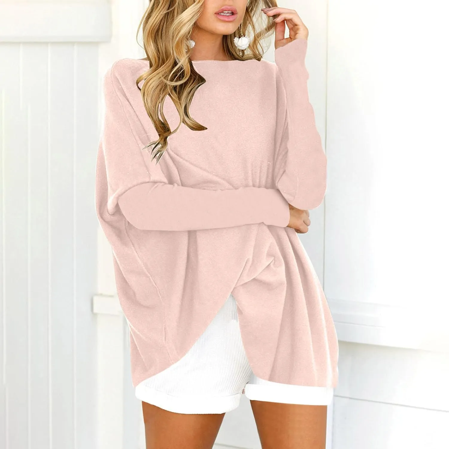 Borniu Women's Oversized Sweaters 2024 Fall Long Sleeve Crewneck Knit Pullover Tunic Sweater Tops Winter Clothes