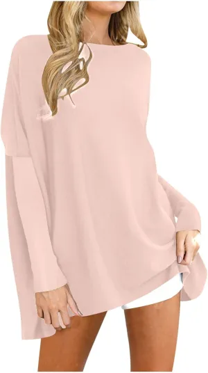 Borniu Women's Oversized Sweaters 2024 Fall Long Sleeve Crewneck Knit Pullover Tunic Sweater Tops Winter Clothes