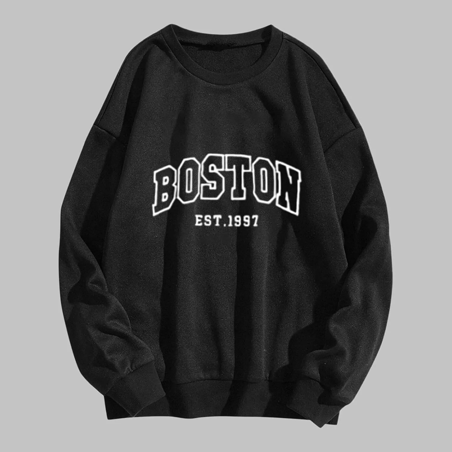 Boston Sweatshirts for Women Letter Print Crewneck Oversized Pullover Long Sleeve Sweaters Fall Clothes Trendy Outfits