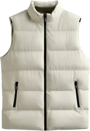 Bowanadacles Men Down Vest Waistcoat Solid Color Stand Collar Sleeveless Zipper Jacket Autumn Winter Casual Warm Outerwear