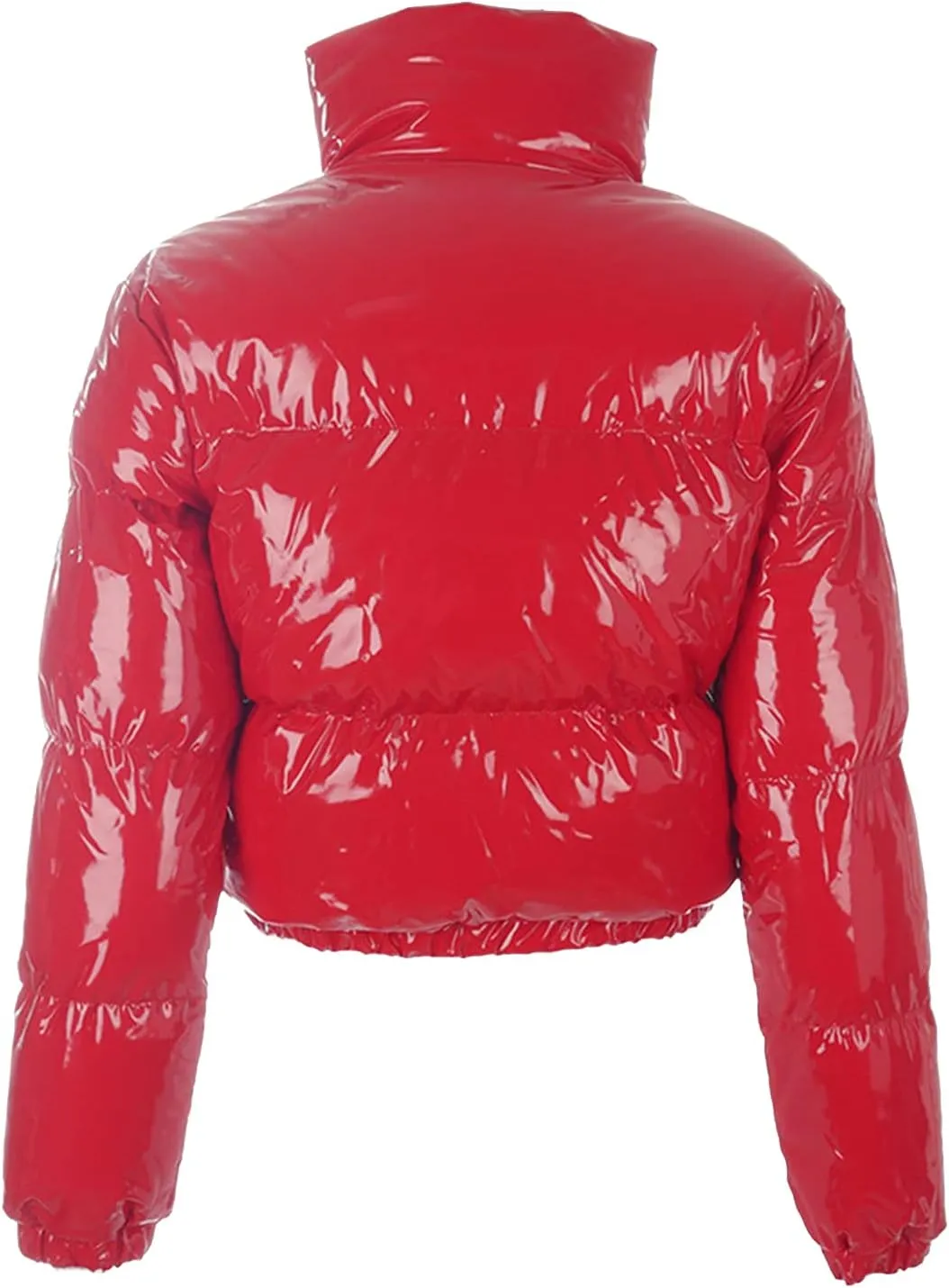 Bowanadacles Women Colorful Patent Leather Down Jacket Long Sleeve Stand Collar Quilted Puffer Jackets Cropped Outwear
