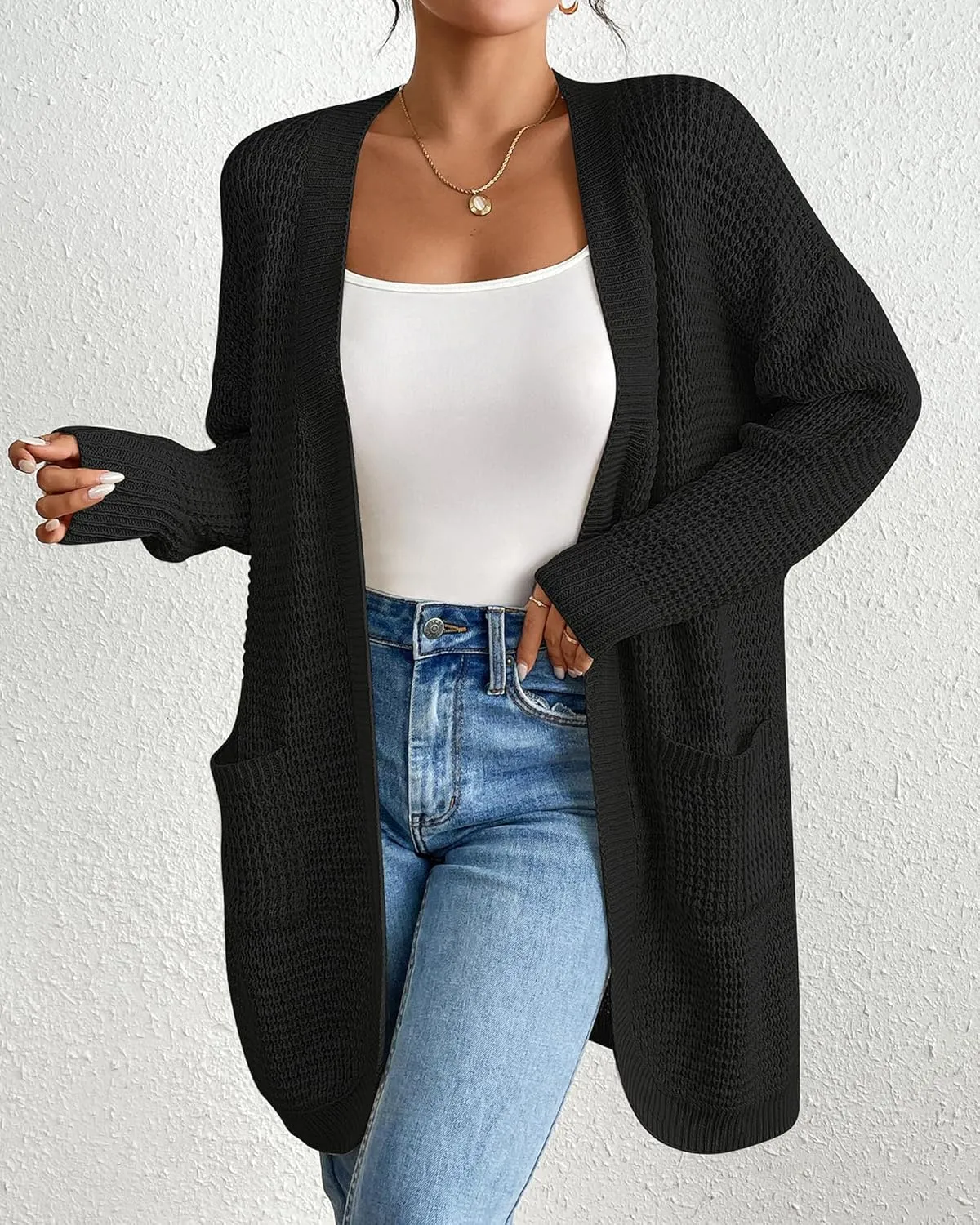 Bsubseach Cardigan Sweaters for Women Fall Outfits Open Front Crochet Sweater with Pocket
