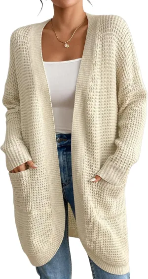 Bsubseach Cardigan Sweaters for Women Fall Outfits Open Front Crochet Sweater with Pocket