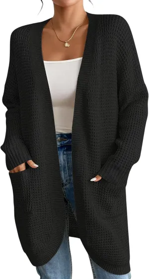 Bsubseach Cardigan Sweaters for Women Fall Outfits Open Front Crochet Sweater with Pocket