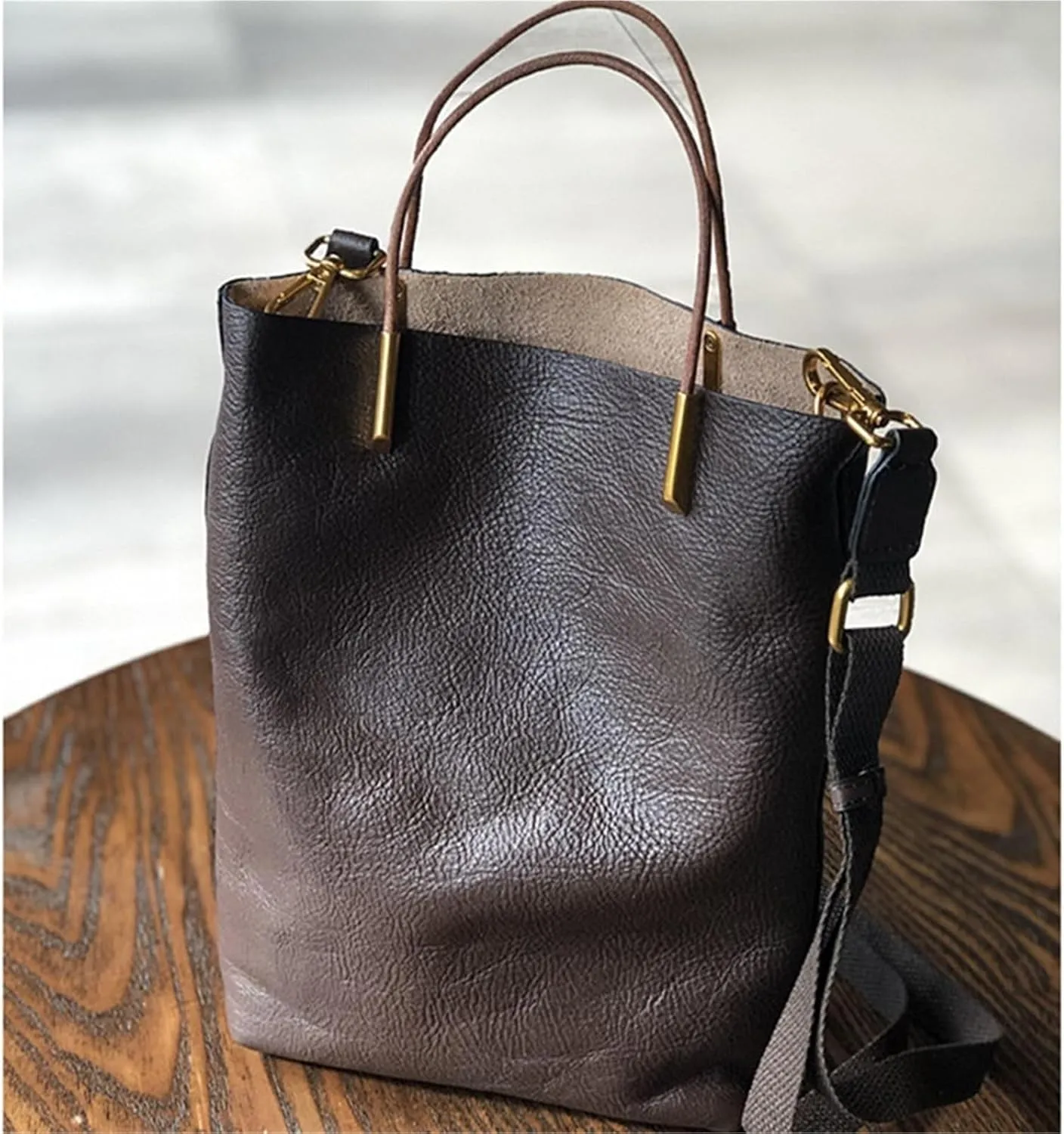 Bucket Genuine Leather Women Bag Retro Nature Soft Cowhide Handbag Versatile Designer Bags