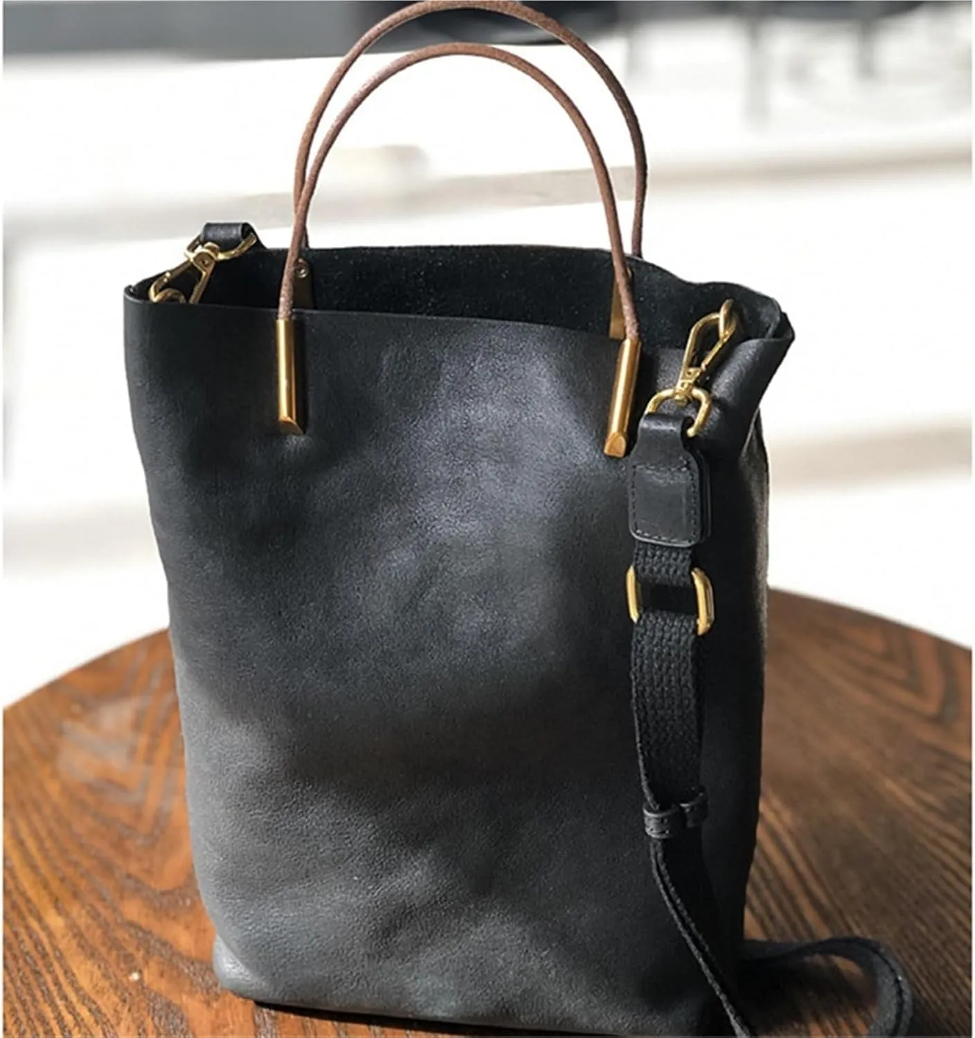 Bucket Genuine Leather Women Bag Retro Nature Soft Cowhide Handbag Versatile Designer Bags