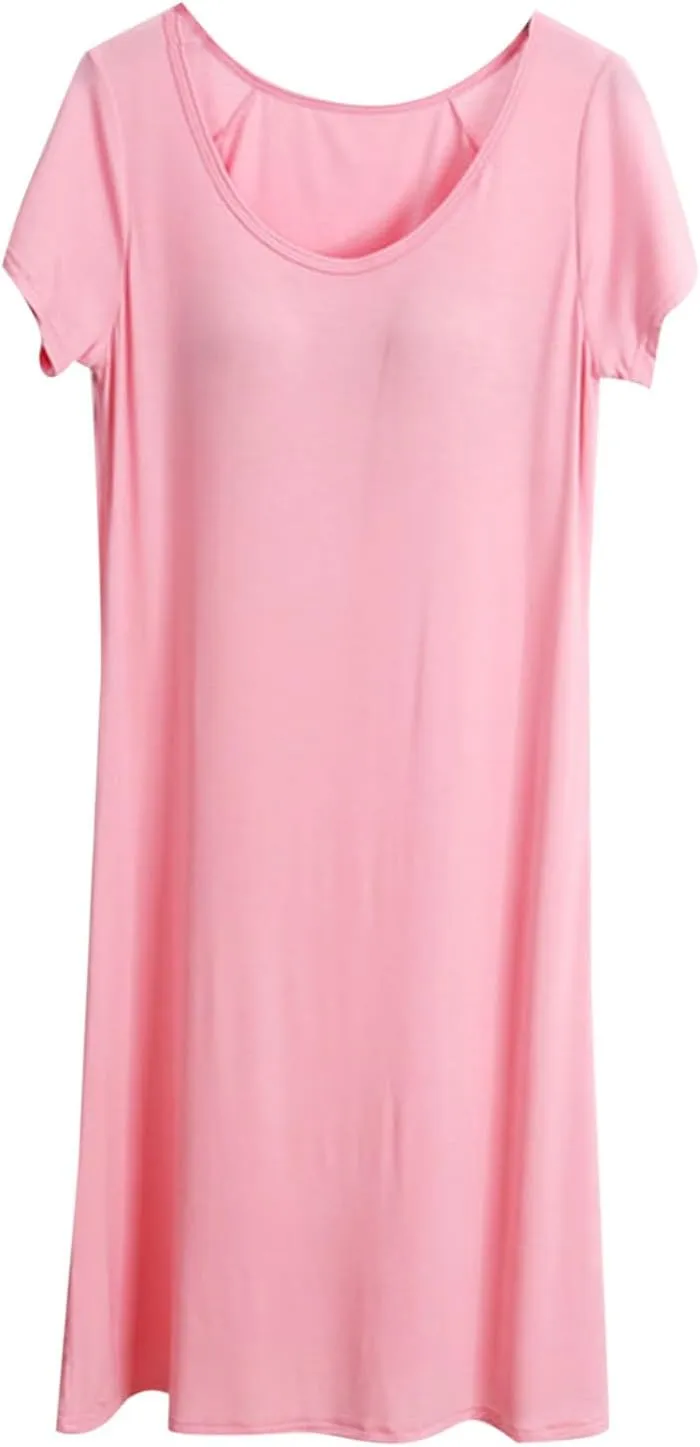 Built in Bra Nightgowns for Women Soft Modal Sleepwear Plus Size Short Sleeve Nightdress Loose Pajamas Nightshirts