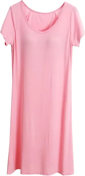 Built in Bra Nightgowns for Women Soft Modal Sleepwear Plus Size Short Sleeve Nightdress Loose Pajamas Nightshirts