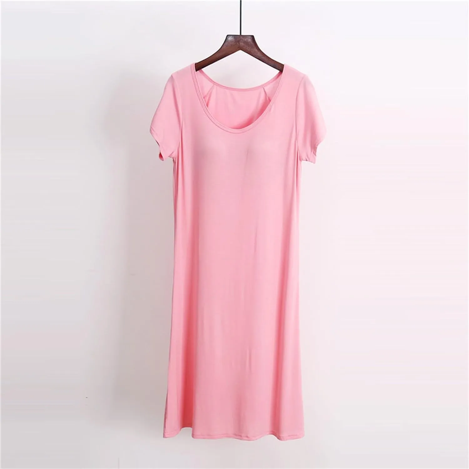 Built in Bra Nightgowns for Women Soft Modal Sleepwear Plus Size Short Sleeve Nightdress Loose Pajamas Nightshirts