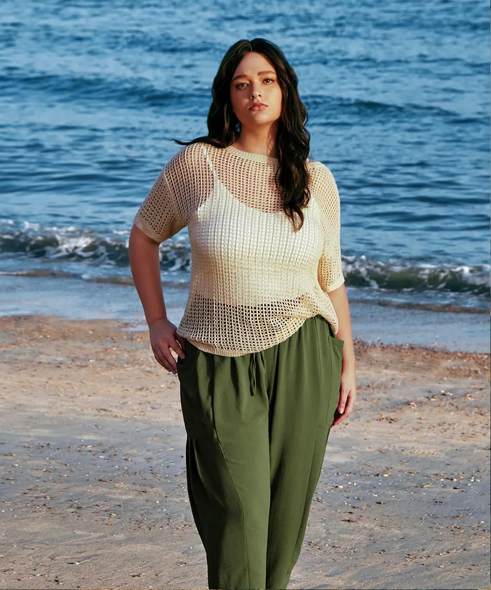 CARCOS Plus Size Pants Womens Summer Palazzo Pants Drawstring Wide Leg Harem Beach Pant with Pockets Vacation Outfits XL-5XL