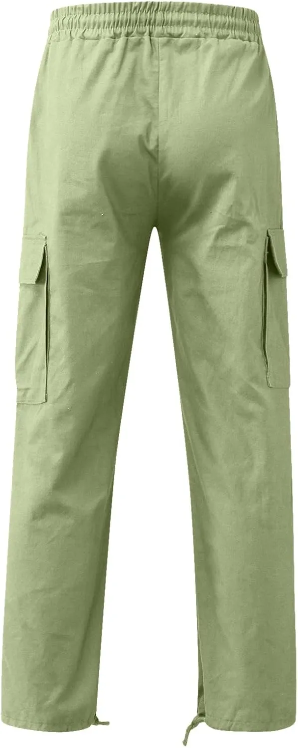 Cargo Pants for Men Men's Solid Cargo Hiking Pants Jogger Sweatpants Drawtring Outdoor Trousers with Multi-Pocket