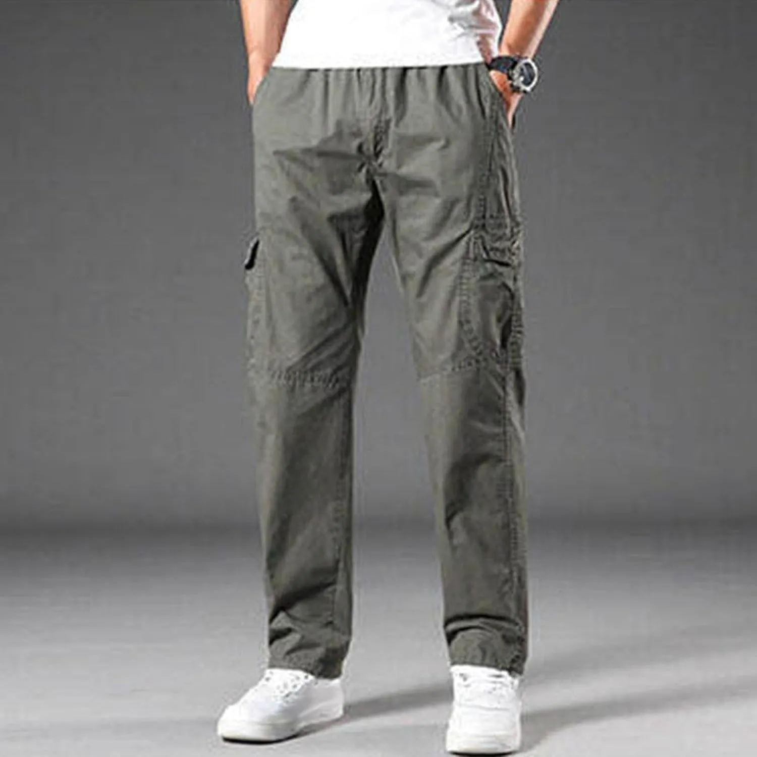 Cargo Pants for Men's Trendy Multi-Pocket Solid Color Plus Size Full Length Trouser Loose Comfy Wide Leg Sweatpant