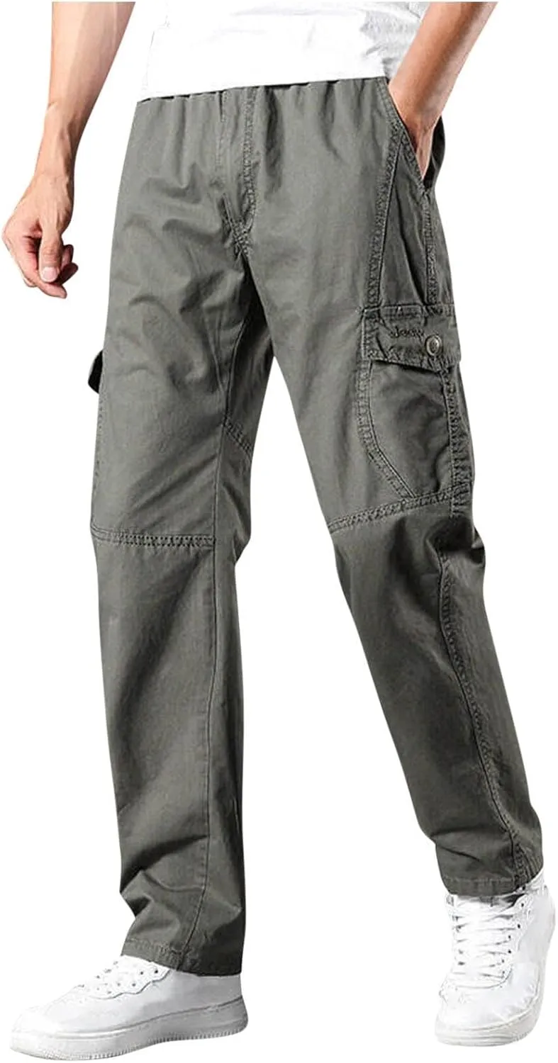Cargo Pants for Men's Trendy Multi-Pocket Solid Color Plus Size Full Length Trouser Loose Comfy Wide Leg Sweatpant