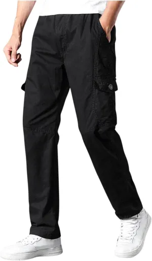 Cargo Pants for Men's Trendy Multi-Pocket Solid Color Plus Size Full Length Trouser Loose Comfy Wide Leg Sweatpant