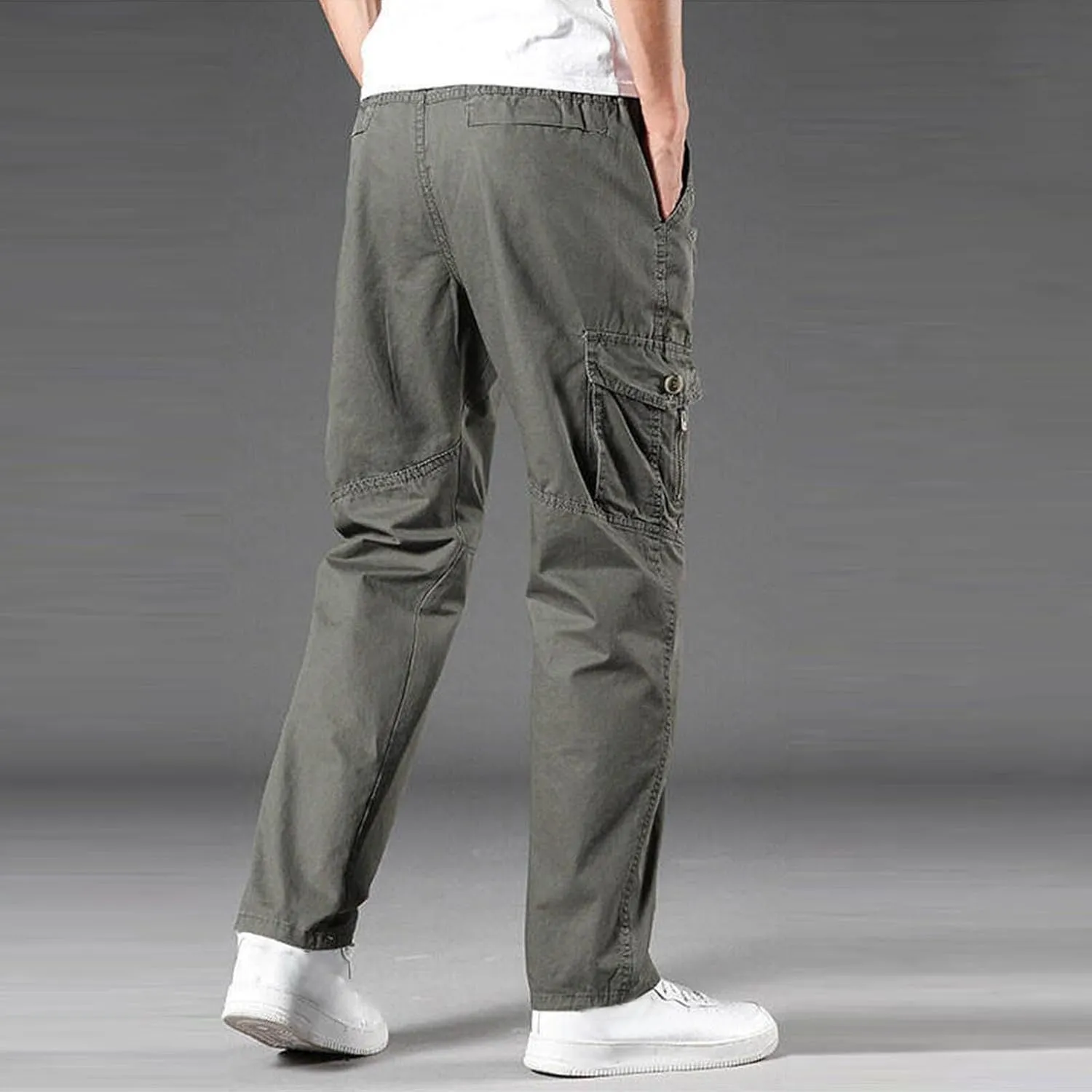 Cargo Pants for Men's Trendy Multi-Pocket Solid Color Plus Size Full Length Trouser Loose Comfy Wide Leg Sweatpant