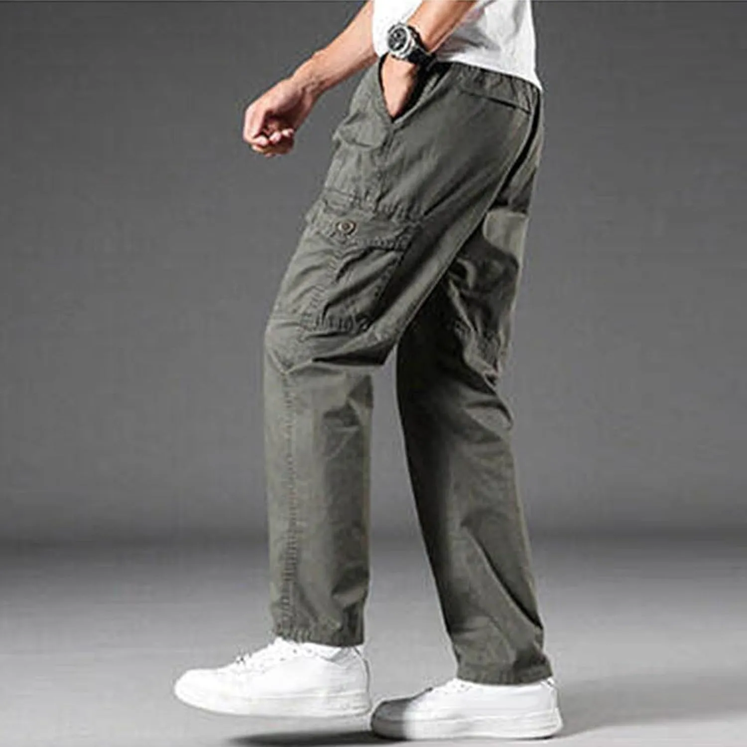 Cargo Pants for Men's Trendy Multi-Pocket Solid Color Plus Size Full Length Trouser Loose Comfy Wide Leg Sweatpant