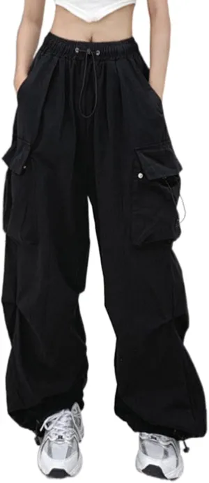 Cargo Pants Women Baggy Y2K High Waisted Plus Size Camo Parachute Track Pants Elastic Adjustable Hiking Joggers with Pockets
