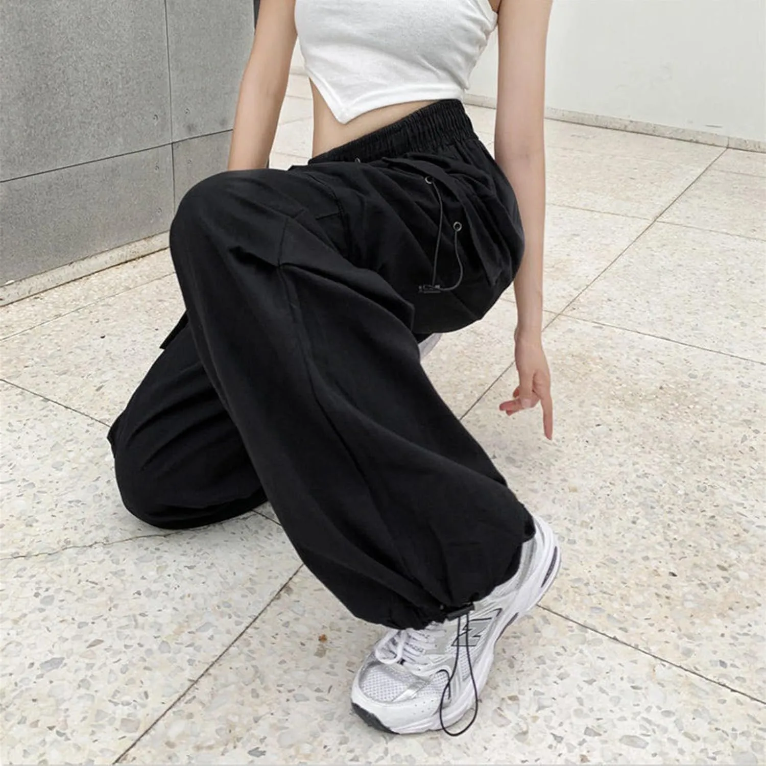 Cargo Pants Women Baggy Y2K High Waisted Plus Size Camo Parachute Track Pants Elastic Adjustable Hiking Joggers with Pockets
