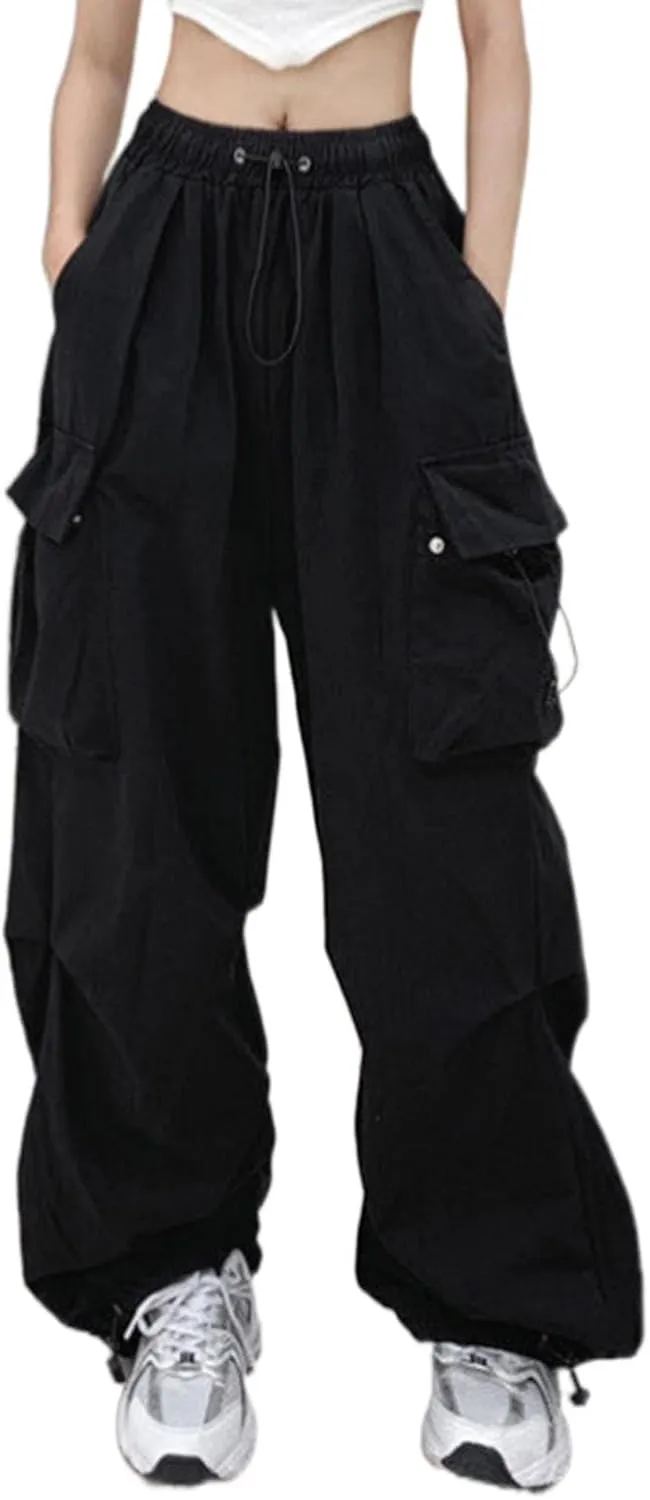 Cargo Pants Women Baggy Y2K High Waisted Plus Size Camo Parachute Track Pants Elastic Adjustable Hiking Joggers with Pockets