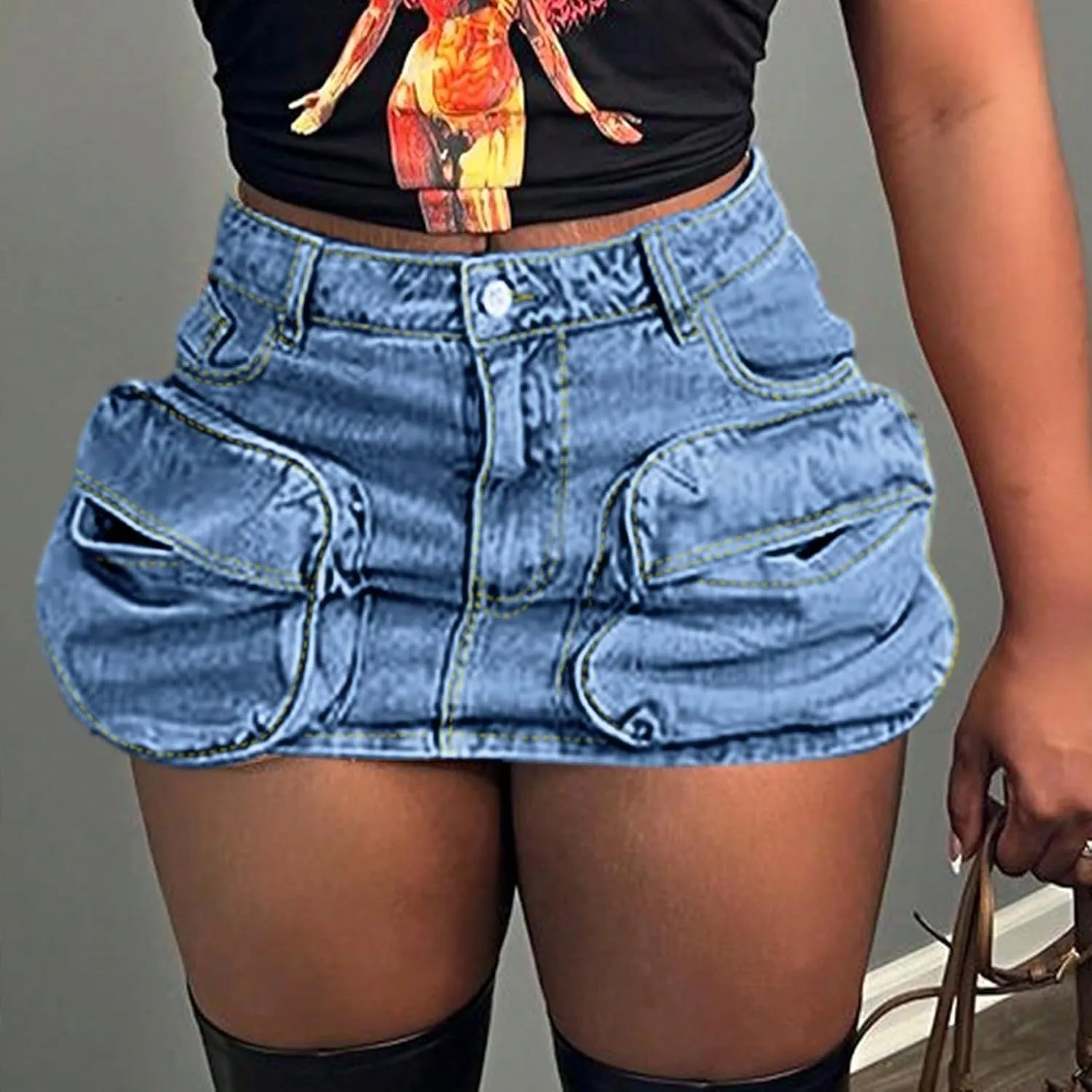 Cargo Skirts for Women Denim Casual Cute Y2K Low Waisted Jean Skort Western Vintage Cowgirl Mini Skirts with Pockets