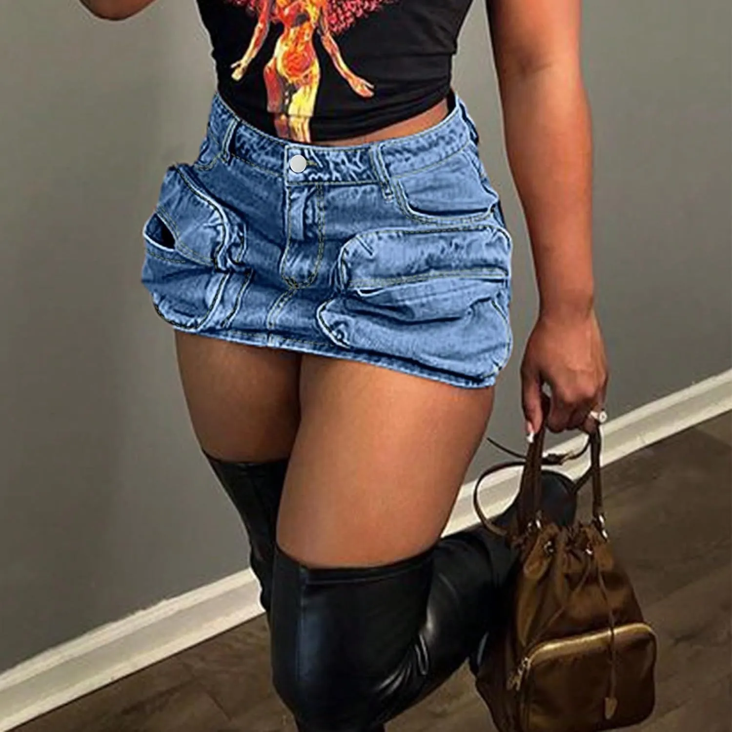 Cargo Skirts for Women Denim Casual Cute Y2K Low Waisted Jean Skort Western Vintage Cowgirl Mini Skirts with Pockets