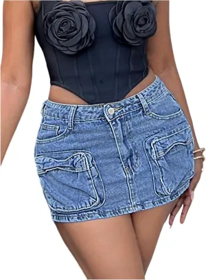 Cargo Skirts for Women Denim Casual Cute Y2K Low Waisted Jean Skort Western Vintage Cowgirl Mini Skirts with Pockets