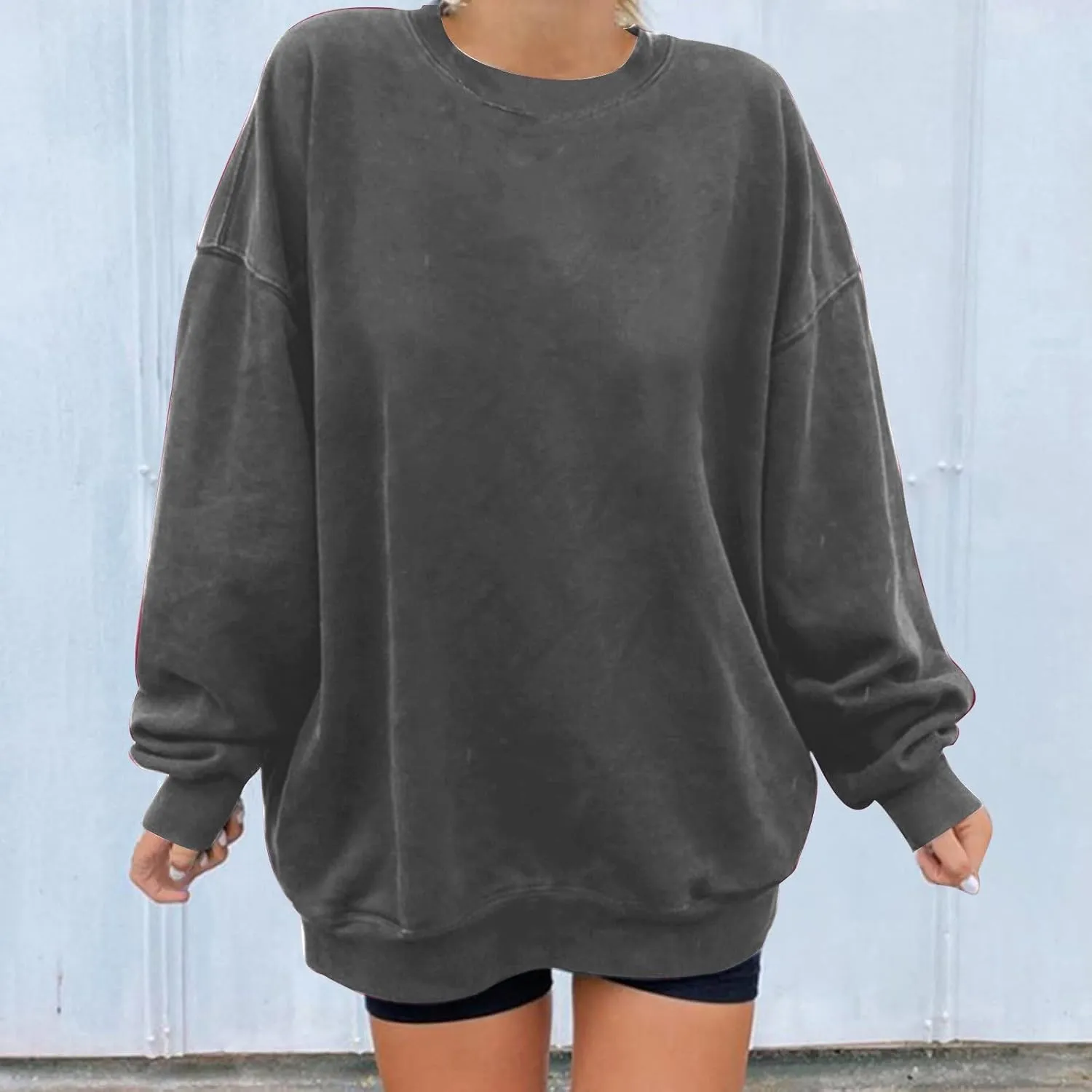 Ceboyel Women Crewneck Sweatshirt Trendy Oversized Pullover Sweater Long Sleeve Shirts Y2k Fashion Clothing 2023