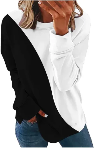 Ceboyel Women Crewneck Sweatshirts 2023 Color Block Pullover Long Sleeve Shirts Loose Fit Fall Fashion Clothing