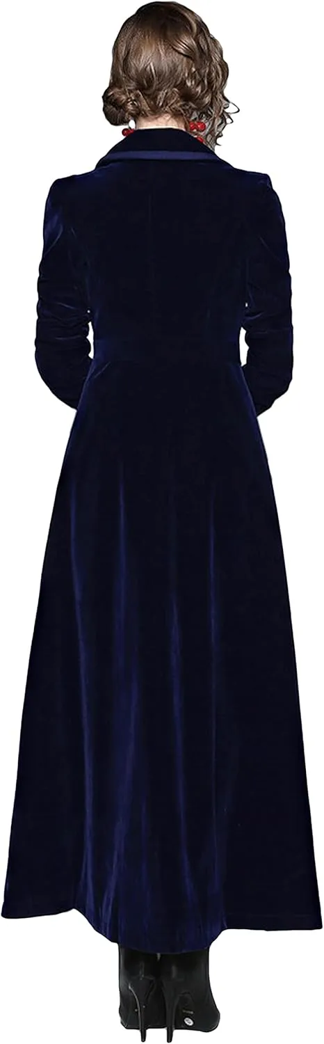 CHARTOU Women's Elegant Velvet One Button Maxi Trench Coat Pocket Party Overcoat