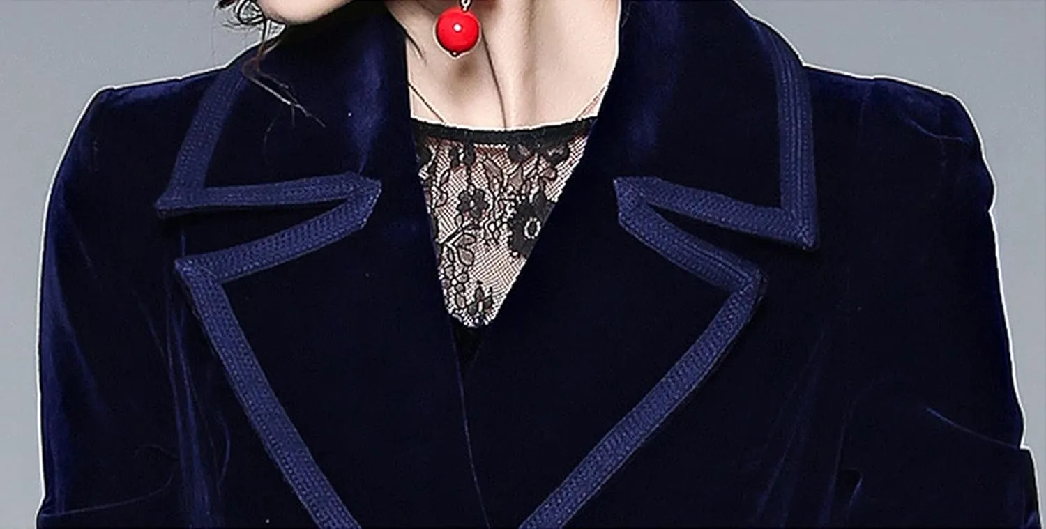 CHARTOU Women's Elegant Velvet One Button Maxi Trench Coat Pocket Party Overcoat
