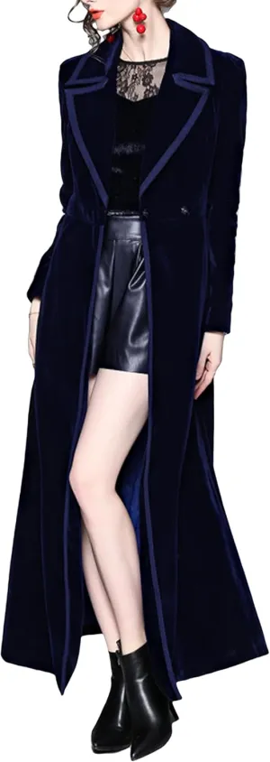 CHARTOU Women's Elegant Velvet One Button Maxi Trench Coat Pocket Party Overcoat