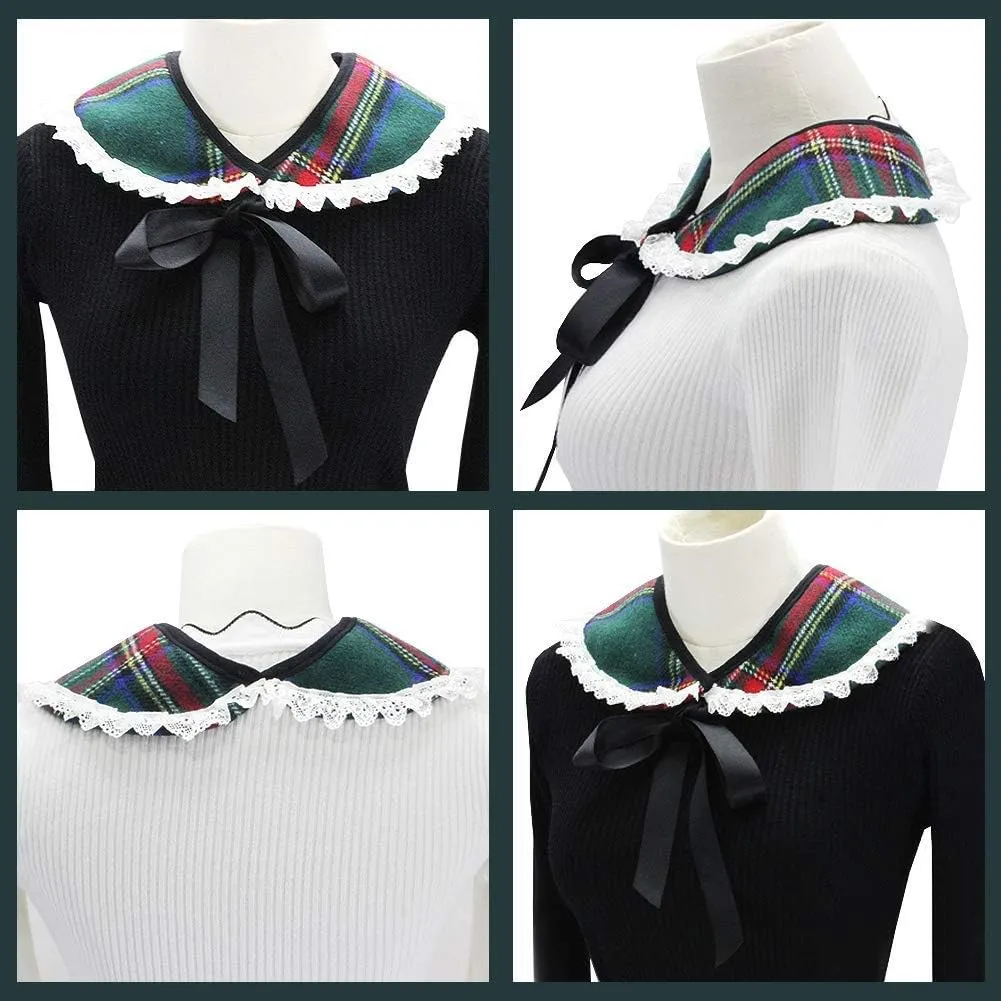 Checked Cloak Lapel Fake Collar Scotch Plaids Fake Collar Mini Cape Detachable Faux Collar