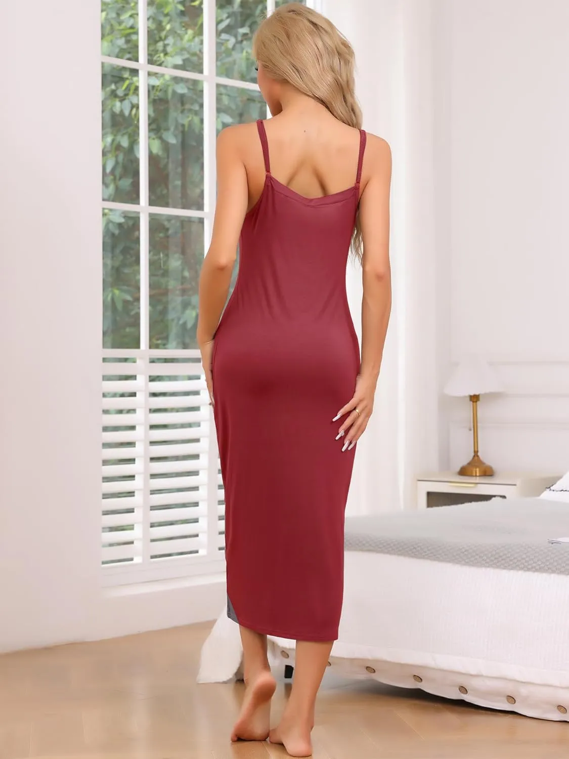 cheibear Womens Nightgown Modal Sleeveless Chemise Spaghetti Strap Dress Summer Full Slip Sleep Dress