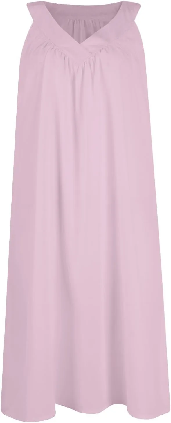Chemise Nightgown for Women Sleeveless Sleepwear Lightweight Racerback Sleep Shirt Pleated V Neck Night Short Dress