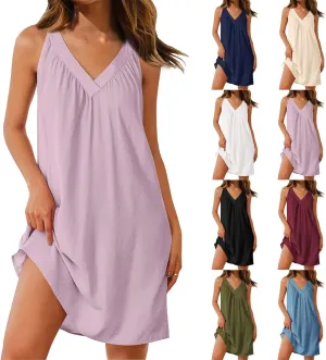 Chemise Nightgowns for Women Lightweight Sleeveless V Neck Sleep Shirts Summer Soft Comfy Loose Fit Sleep Dress
